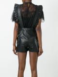 ruffled straps leather playsuit