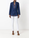 embroidered open neck top 