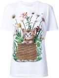 猫与花卉印花T恤
