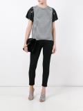 lace sleeve striped T-shirt