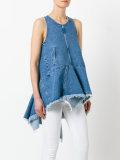 pleated trim denim top 