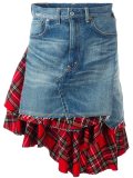 plaid inset denim skirt