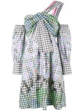 one-shoulder diamond print gingham dress 