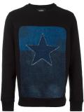 star patch denim inset sweatshirt