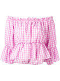 checked off shoulder blouse