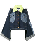 mink fur collar patchwork denim jacket