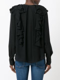 deep V-neck ruffled blouse