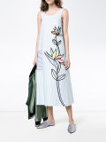 flower embroidered striped midi dress