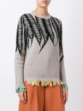 intarsia frayed contrast hem jumper