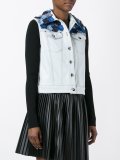 flower appliqué sleeveless denim jacket