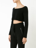long sleeve cropped rib knit sweater