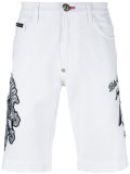 embroidered slogan shorts