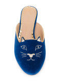 cat embroidered mules