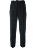 pinstriped pleated tapered trousers