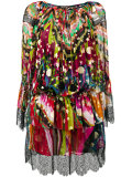 lace-trim floral tie-waist dress