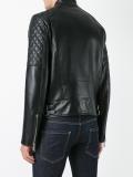 quilt sleeved leather jacket