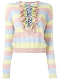 ruffled trim striped sweatshirt 