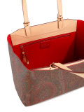 boxy, paisley print tote bag with tan handles