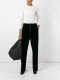 raw edge velvet trousers