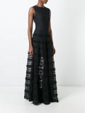 ruffle trim sheer stripe evening gown
