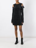 frayed edge cold shoulder dress