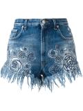rose print denim shorts
