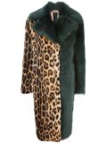 contrast panel fur coat