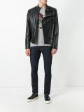 quilt sleeved leather jacket