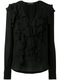deep V-neck ruffled blouse
