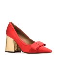 metallic chunky heel pumps