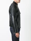 quilt sleeved leather jacket