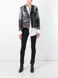 feather print biker jacket