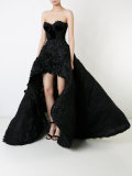 strapless hi-low gown