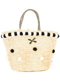 Pom pom straw tote 