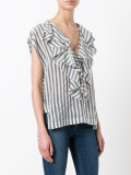 striped ruffle neck blouse 
