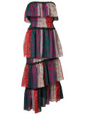 strapless multi-print dress