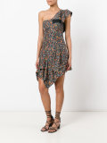one shoulder foliage print dress