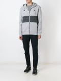 mixed material zip-up hoodie