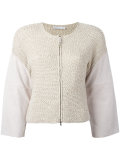 suede sleeve zipped top
