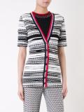 V-neck striped shortsleeved cardigan