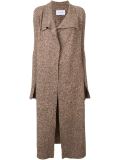 melange drape front coat