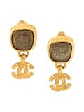 CC logo stone clip-on earrings