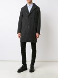 layered buttoned hooded coat