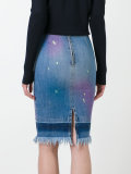 distressed denim pencil skirt