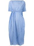 striped draped mid dress