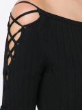 lace-up detailing boatneck bodysuit