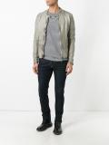 banded collar leather jacket