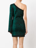 one-shoulder snake print dress