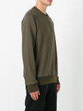 distressed sleeve stripe sweatshirt