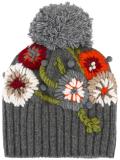 floral embroidery pompom beanie